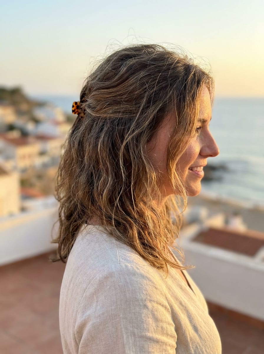 Lockere Wellen mit seitlich gesteckter Frontpartie - einfache Urlaubsfrisur